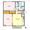 2階 築26年 2DKの間取り
