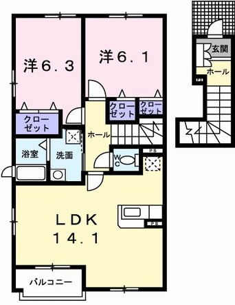 間取図 上田電鉄別所線/寺下駅 徒歩10分 2階 築15年