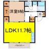 ディアス向日葵Ｂ棟 1LDKの間取り
