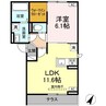 トリシア柳町 1LDKの間取り
