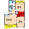 ガーデンハイム樗3番館 2DKの間取り