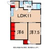 アサヒハイツ城G 2LDKの間取り