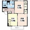 上ノ城ハイツ 2DKの間取り