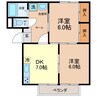 ベルビュー小原 2DKの間取り