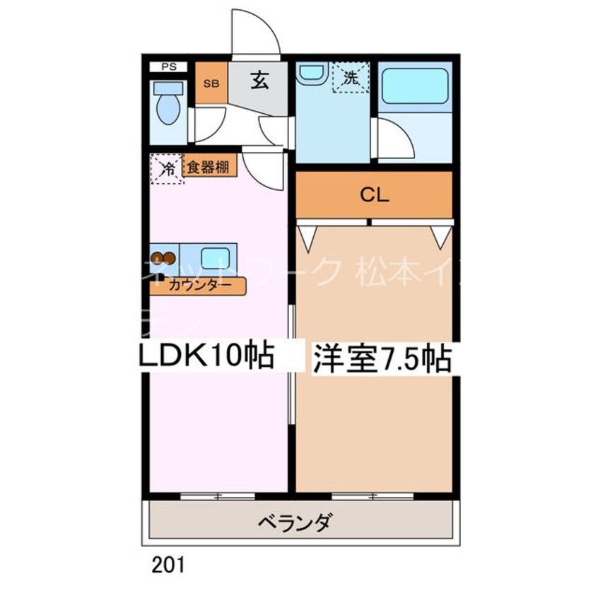 間取図 篠ノ井線/松本駅 徒歩5分 2階 築38年