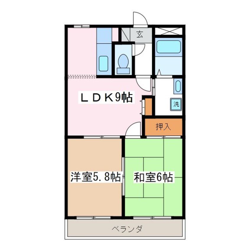 間取図 篠ノ井線/松本駅 徒歩10分 2階 築24年