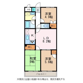 間取図 アルピコ交通上高地線/大庭駅 徒歩11分 3階 築26年