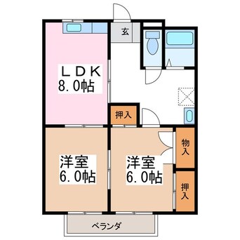 間取図 篠ノ井線/南松本駅 徒歩14分 2階 築33年