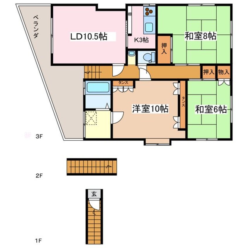 間取図 篠ノ井線/松本駅 徒歩20分 3階 築44年