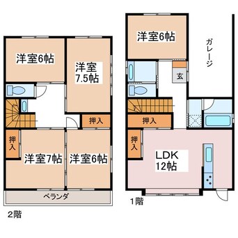 間取図 篠ノ井線/松本駅 徒歩18分 1-2階 築31年