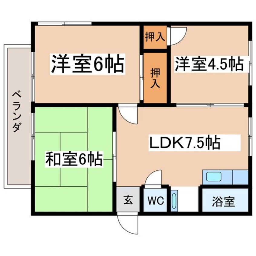 間取図 篠ノ井線/松本駅 バス15分荒町公民館前下車:停歩5分 2階 築35年