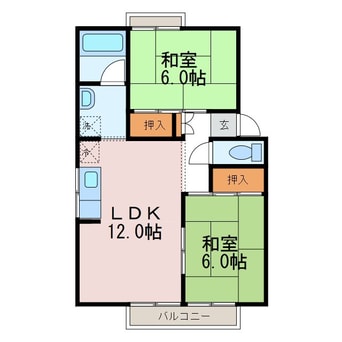 間取図 篠ノ井線/松本駅 バス15分西荒町下車:停歩5分 1階 築38年