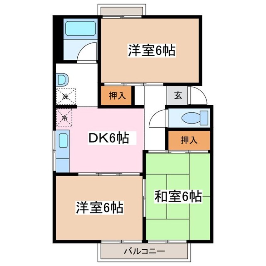 間取図 篠ノ井線/松本駅 バス15分西荒町下車:停歩5分 1階 築38年