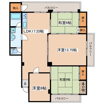 間取図 篠ノ井線/平田駅 徒歩8分 4階 築45年