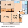 パークタウン塩川B棟 2LDKの間取り
