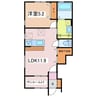 クアトロ常盤D 1LDKの間取り