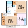 グリシーヌＣ 2DKの間取り