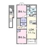 ロータス三室B（三室町） 2LDKの間取り