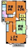 フォブール近藤Ｂ 3LDKの間取り