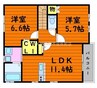 Square Villa 連島中央2丁目 2LDKの間取り