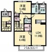 コントレイル 2LDKの間取り