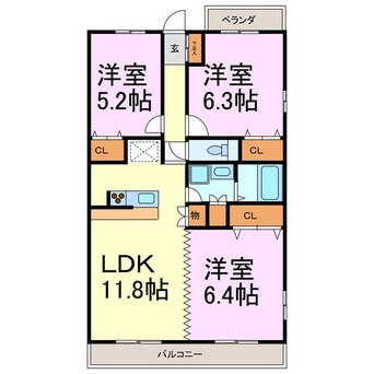 間取図 名鉄知多新線/野間駅 徒歩21分 3階 築18年