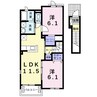 カーサ　プリート 2LDKの間取り