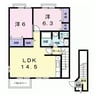 Ｐａｌｕｄｅ　Ｐｒｅｓｓｏ　Ｂ 2LDKの間取り