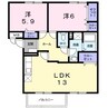 ニューエルディム小山　Ｂ 2LDKの間取り