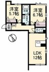 ベレオ　ミルフィオーレ 2LDKの間取り