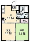 パティオ　２棟 2Kの間取り