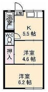 高松琴平電気鉄道<ことでん長尾線>/花園駅 徒歩3分 2階 築41年 2Kの間取り