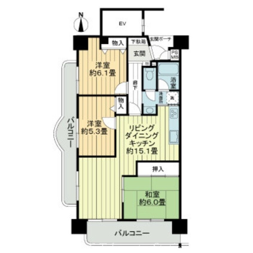 間取図 高徳線/木太町駅 徒歩10分 7階 築36年