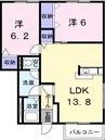 高徳線/屋島駅 徒歩17分 1階 築18年 2LDKの間取り