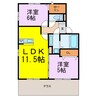 ラ・フォンテ花崎 2LDKの間取り