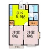エルディム長谷川　Ⅰ 2DKの間取り