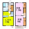 ローズ　ガーデン 2LDKの間取り