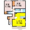 サン　ガーデンⅠ 2LDKの間取り