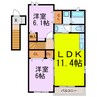 プラシードⅠ番館 2LDKの間取り