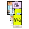 プラシードⅥ 1LDKの間取り