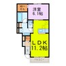 プラシードⅥ 1LDKの間取り