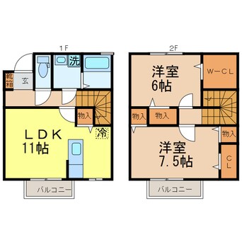 間取図 東武宇都宮線/東武宇都宮駅 徒歩39分 1-2階 築12年