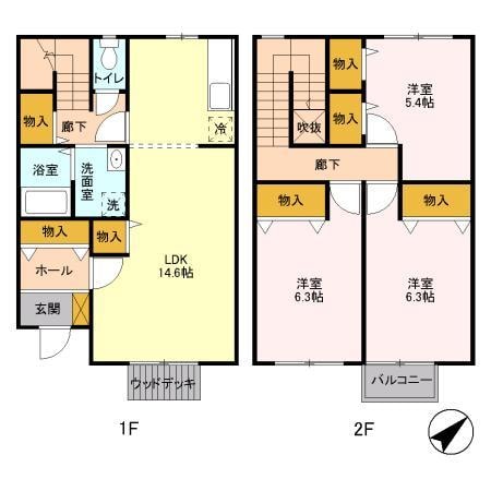 間取り図 東北本線<宇都宮線>/宇都宮駅 徒歩19分 1-2階 築18年