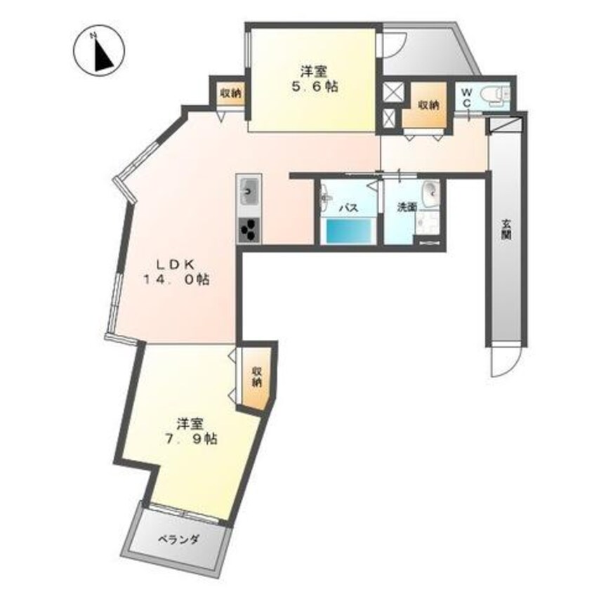 間取図 東北本線<宇都宮線>/宇都宮駅 徒歩9分 2階 築6年