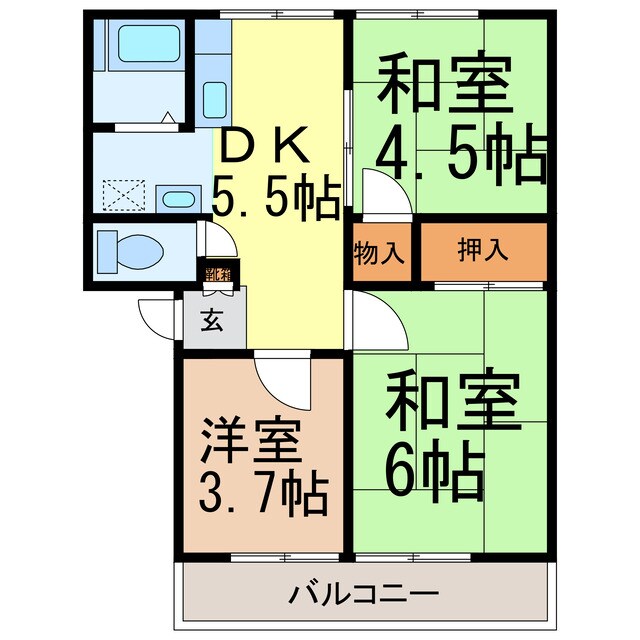 間取り図 東北本線<宇都宮線>/宇都宮駅 車移動　13分3.9km 2階 築38年