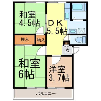 間取図 東北本線<宇都宮線>/宇都宮駅 車移動　13分3.9km 2階 築38年