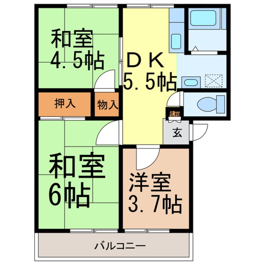 間取図 東北本線<宇都宮線>/宇都宮駅 車移動　13分3.9km 2階 築38年