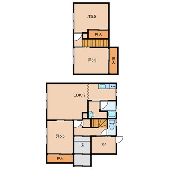 間取図 東5南3借家　1・2号