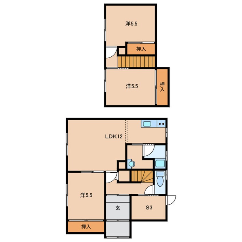 間取図 東5南3借家　1・2号