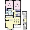 サンライト・カワサキＢ 2LDKの間取り